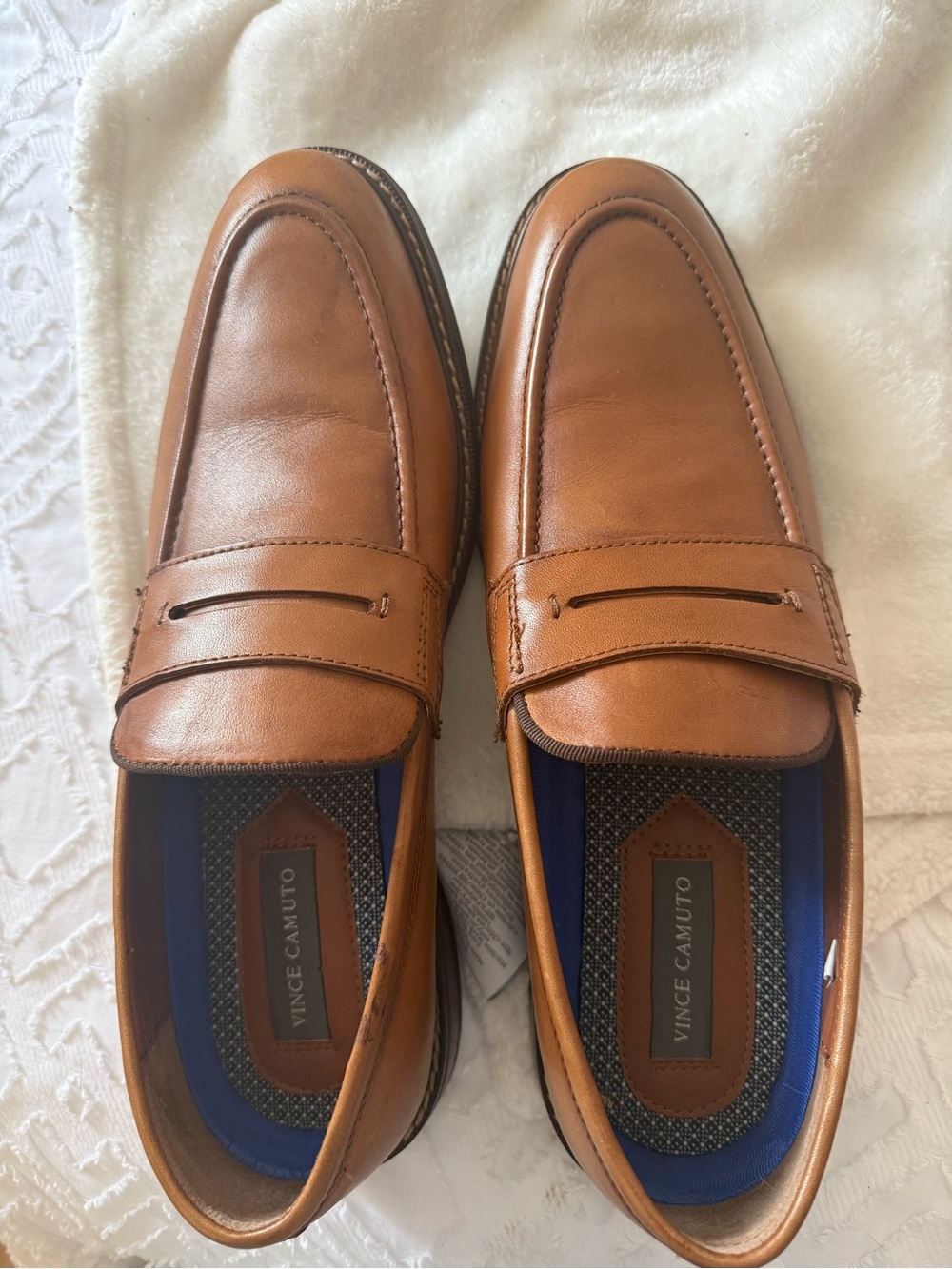 Vince Camuto Men's Cognac Leather Penny Loafers